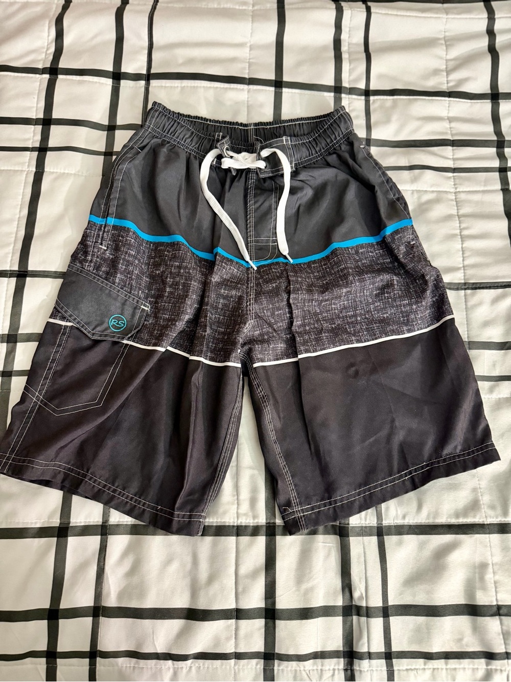 Kid’s Black Swim Trunks with Blue Accent